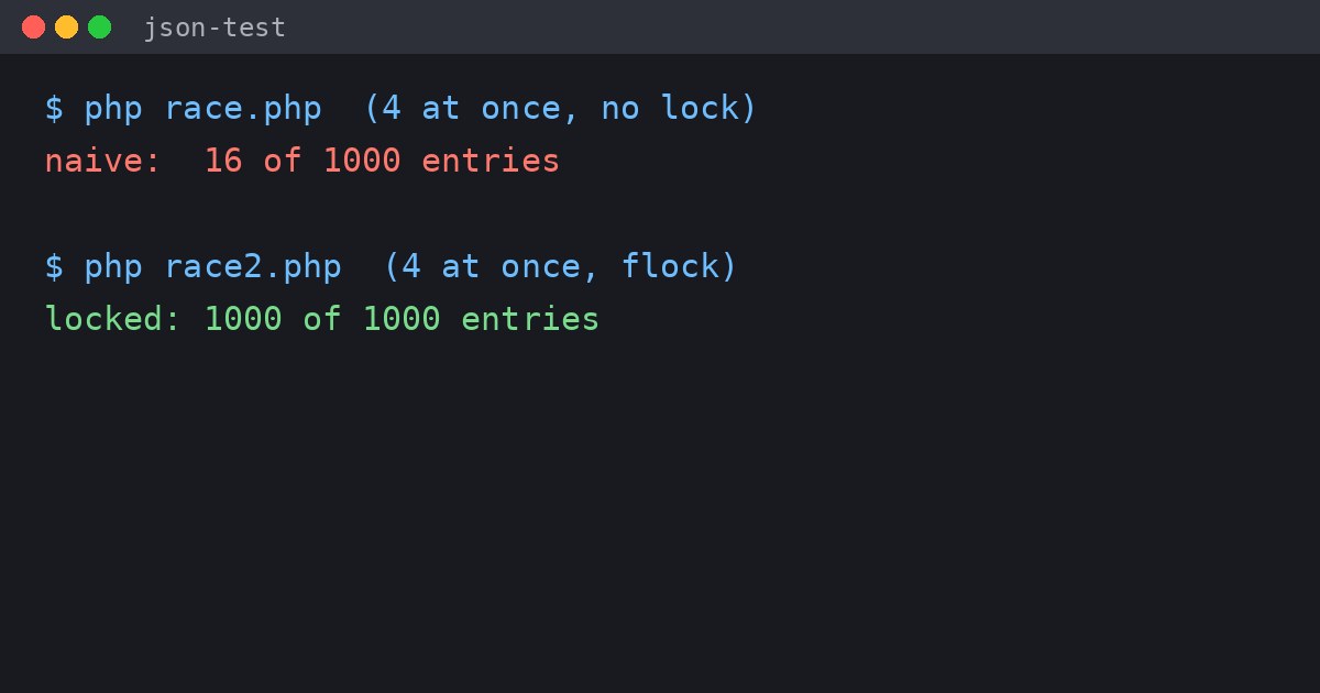 Terminal showing 16 of 1000 entries saved without locking and 1000 of 1000 with flock