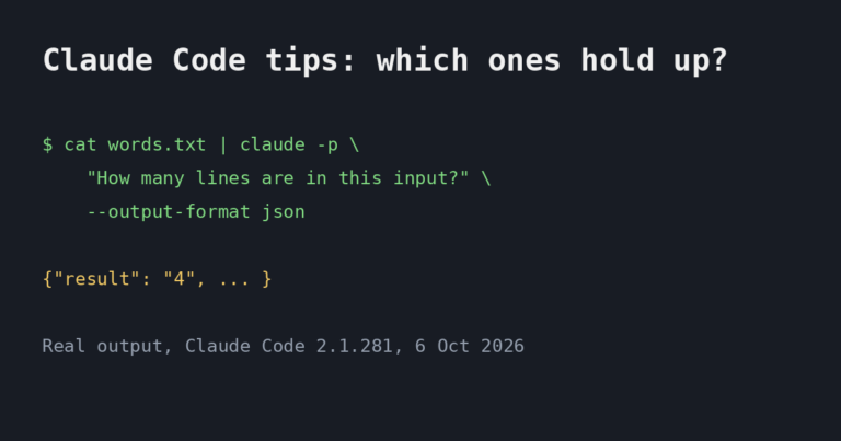 Real output from piping a file into claude -p with JSON output